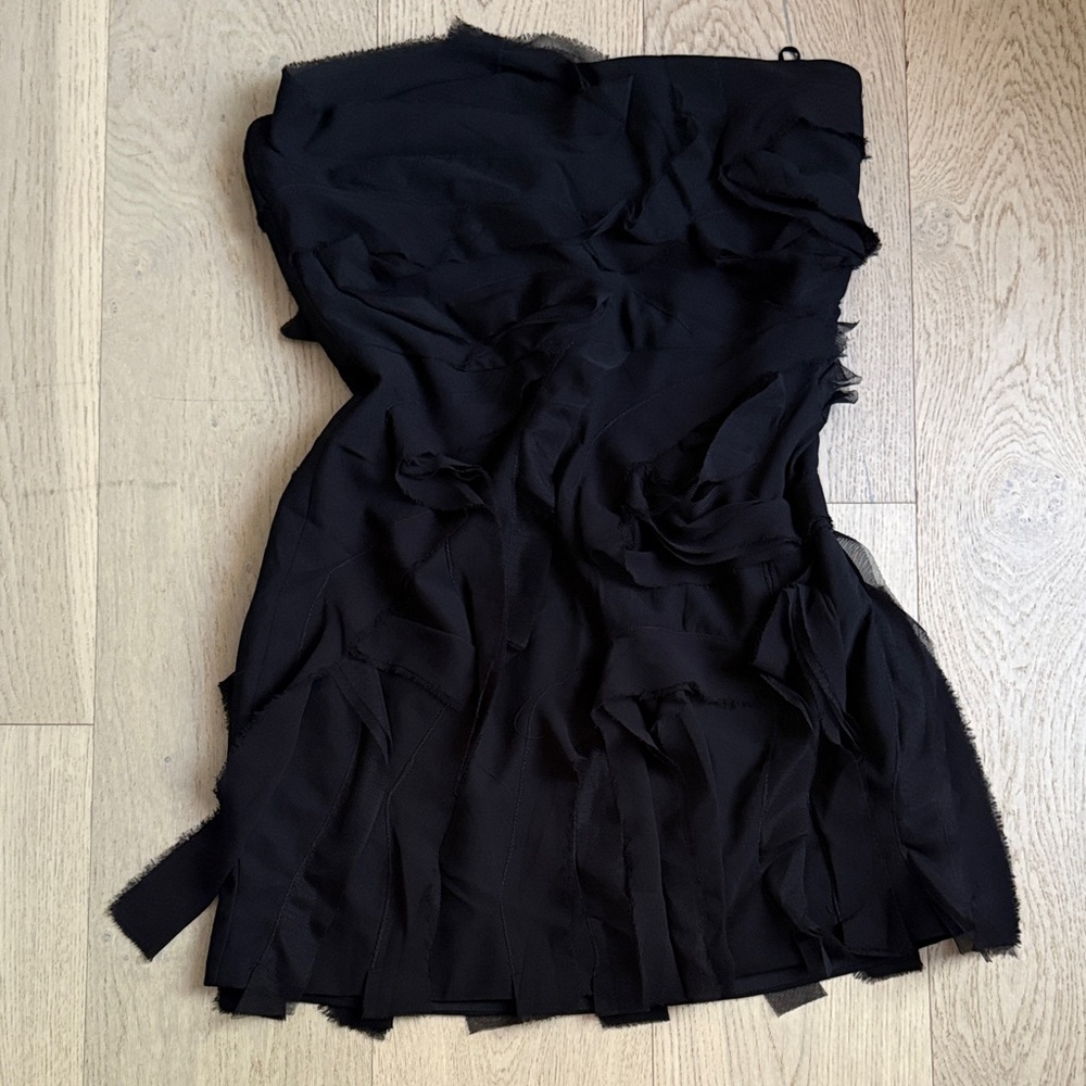 Zara Black Strapless Dress with Textured Design